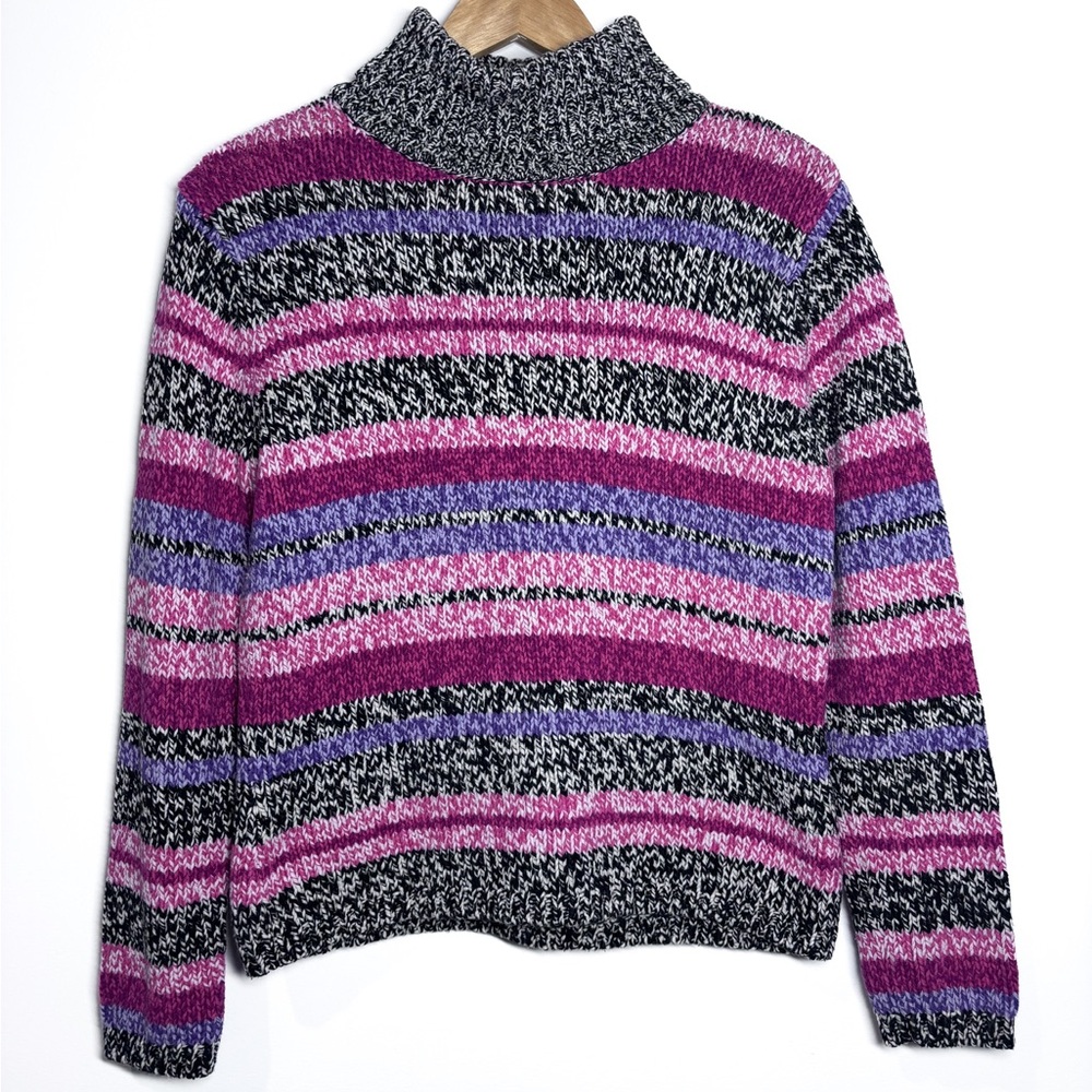 Talbots Vintage Pink Black Striped Knit Turtleneck Pullover Sweater Small Petite